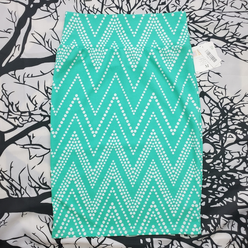4/$25 LuLaRoe Cassie Skirt Teal & White Chevron M - Picture 4 of 7